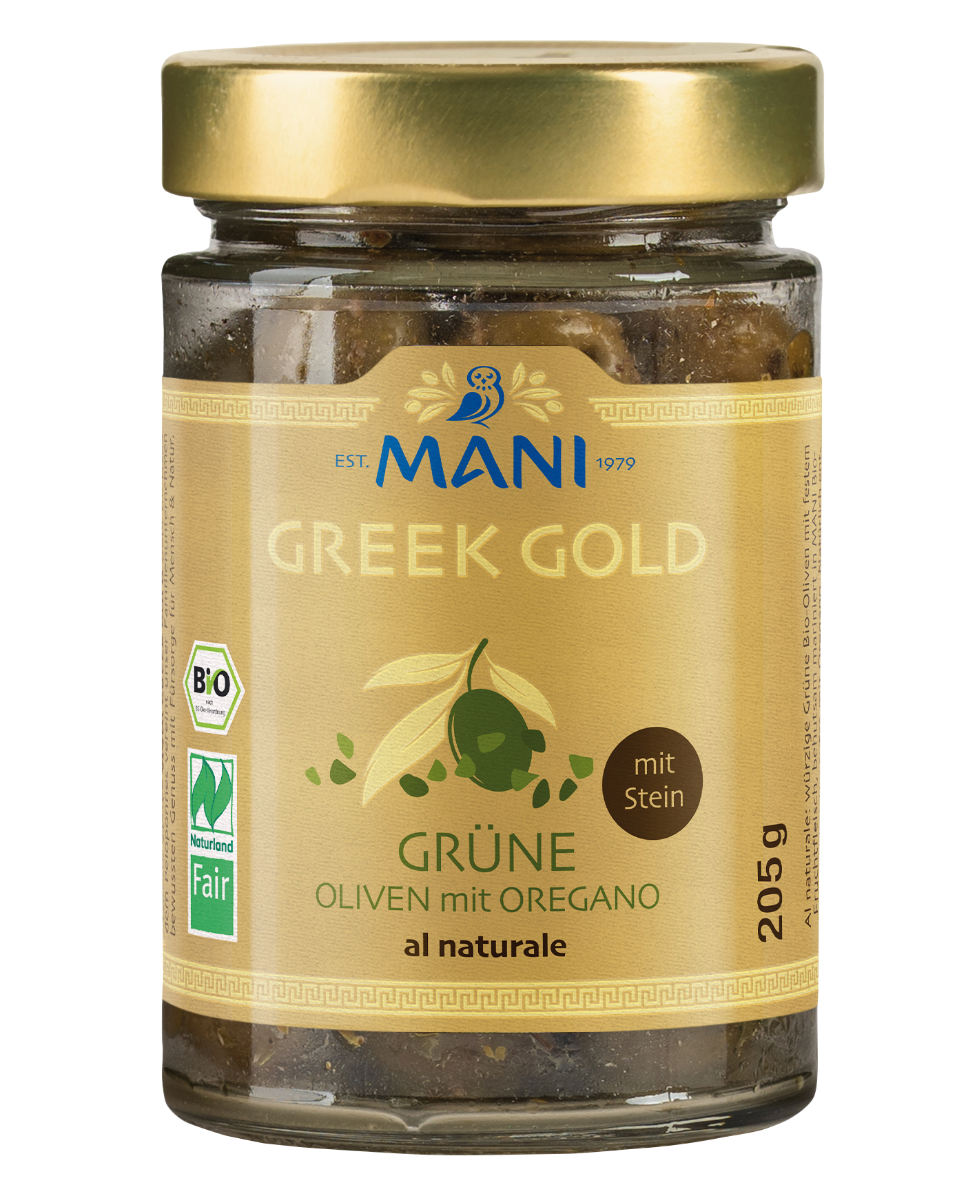 Greek Gold Grüne Oliven mit Oregano al naturale mit Stein