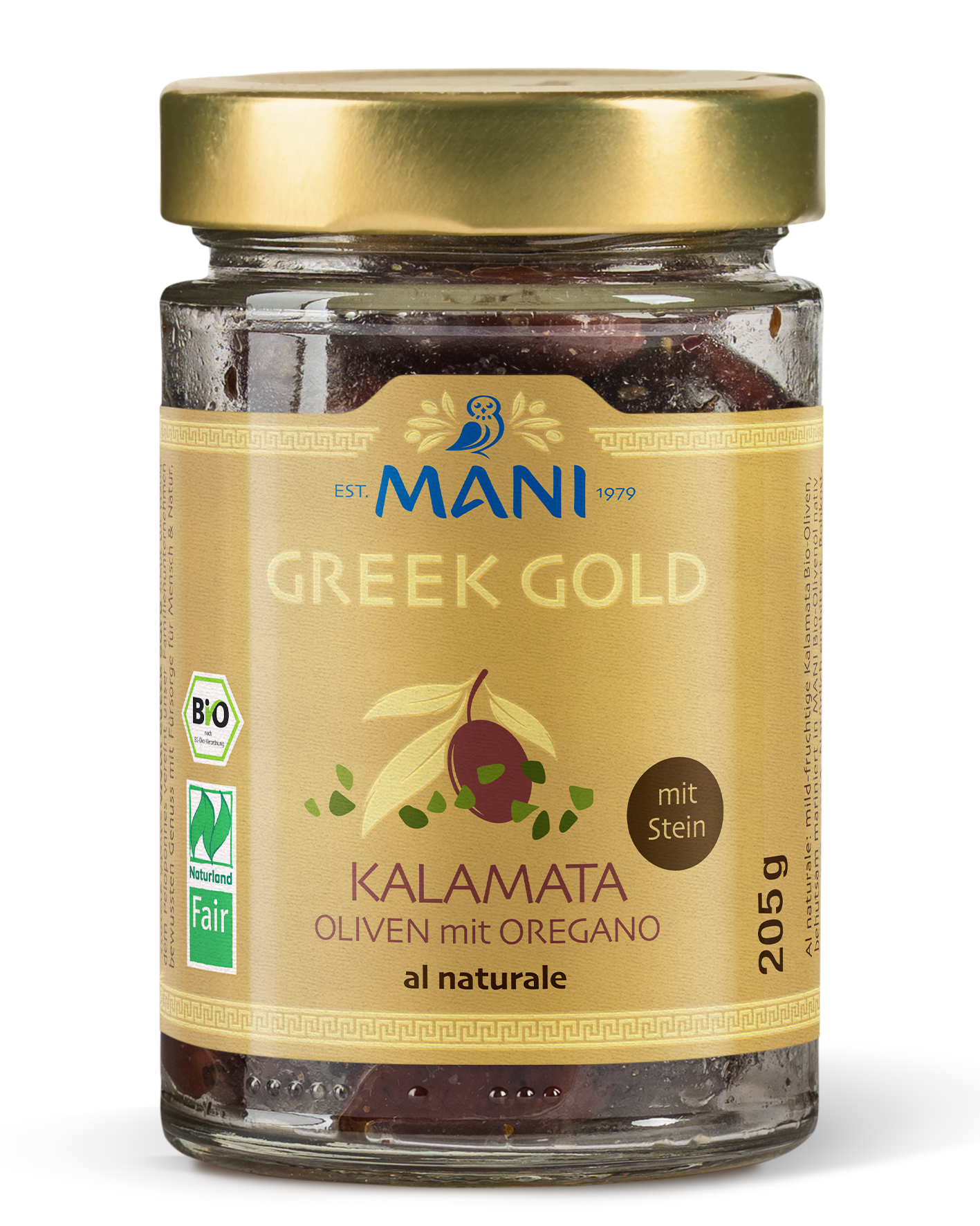 Greek Gold Kalamata Oliven mit Oregano al naturale, mit Stein