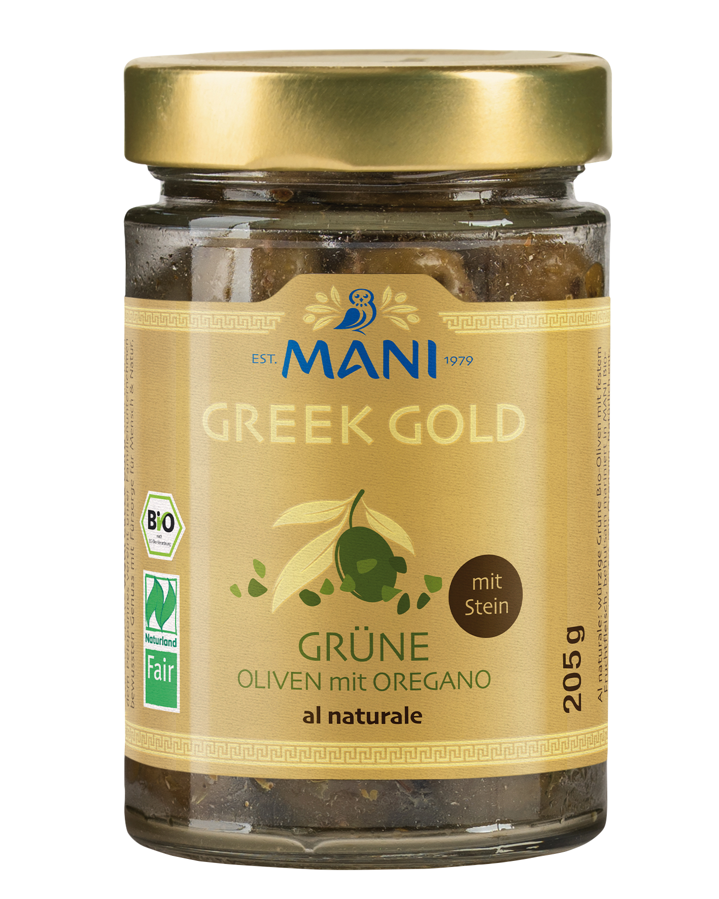 Greek Gold grüne Oliven mit Oregano al naturale, mit Stein